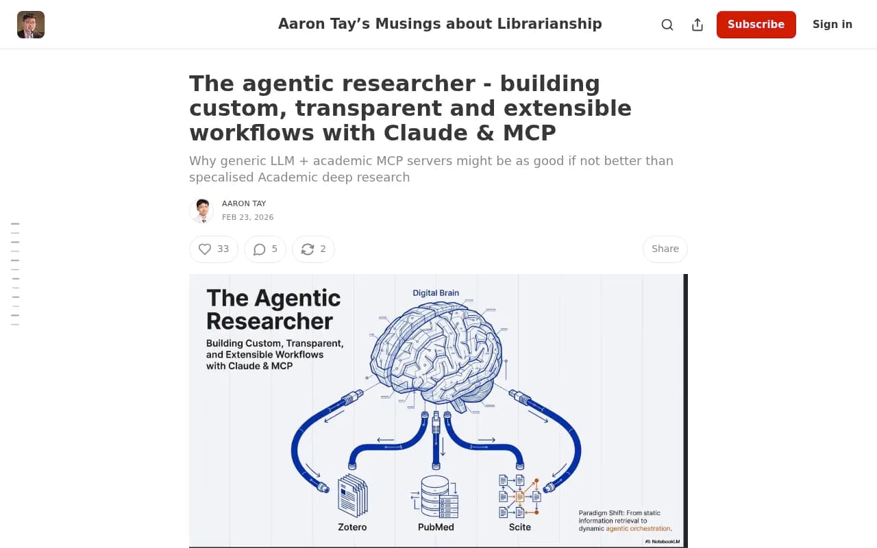 Aaron Tay's write-up on building custom research workflows with Claude and MCP