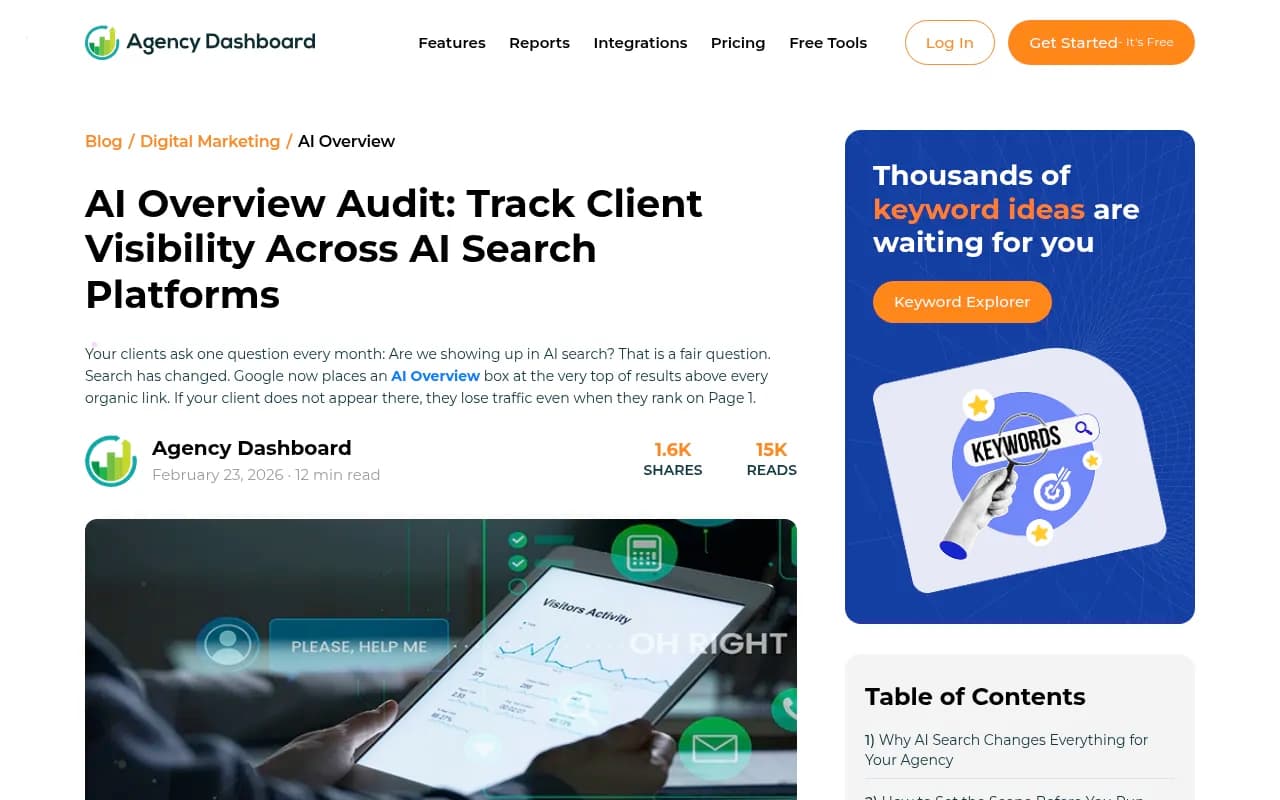 A walkthrough of an AI Overview audit workflow, showing how agencies track client visibility across AI search platforms and turn it into a client-facing report.
