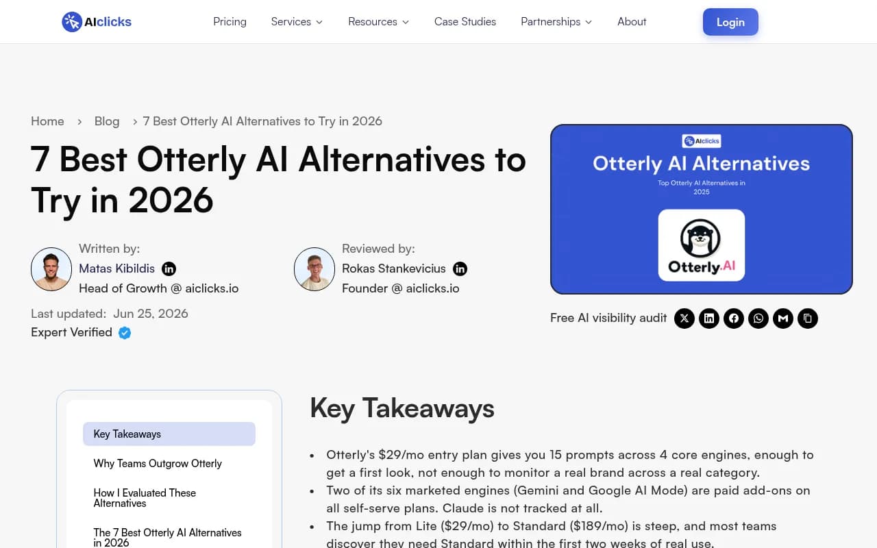 Comparison of Otterly AI alternatives and their GEO workflow capabilities