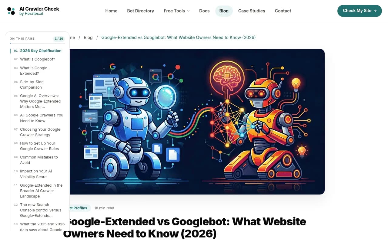 Comparison table distinguishing Googlebot from Google-Extended, showing one is a crawler and the other is a training opt-out control