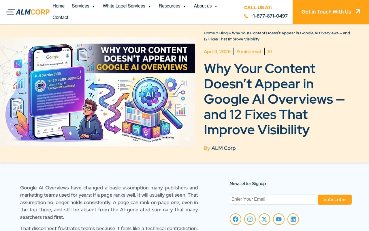 ALM Corp's analysis of why content doesn't appear in Google AI Overviews