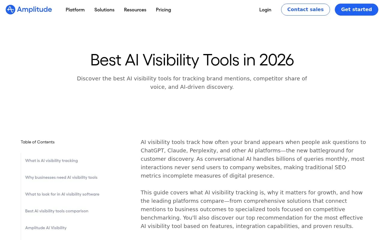 Overview of best AI visibility tools in 2026 from Amplitude's comparison guide