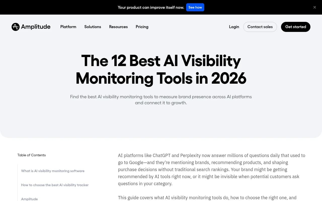 Amplitude's comparison of AI visibility monitoring tools, showing the range of vendors and methodologies in the category