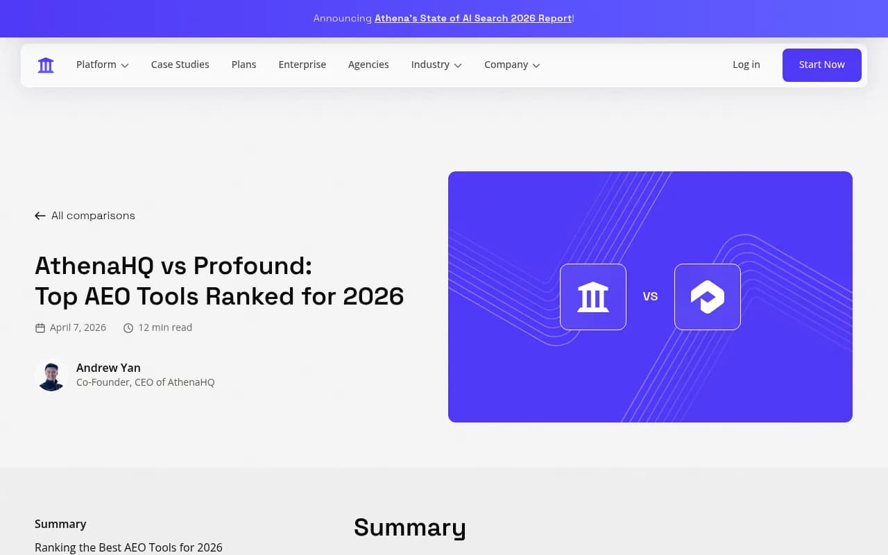 AthenaHQ vs Profound comparison page