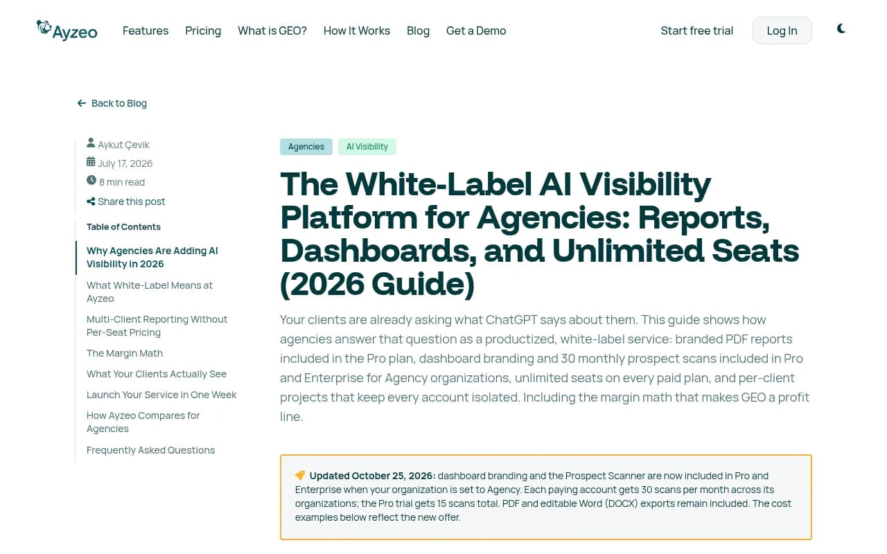 Ayzeo's guide to white-label AI visibility reporting for agencies