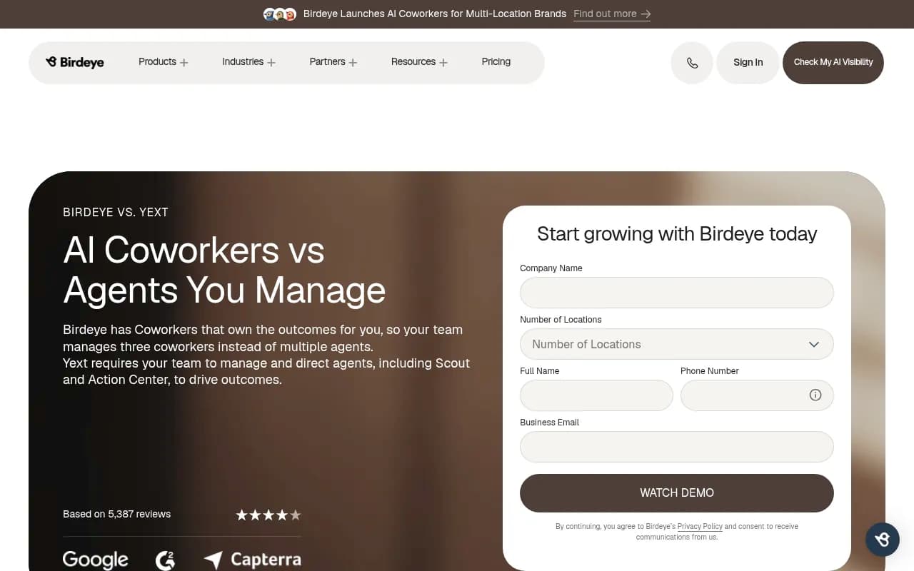 Birdeye vs Yext comparison page