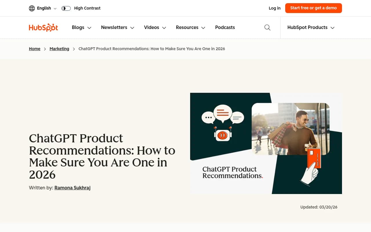 HubSpot's guide to ChatGPT product recommendations -- a useful reference for understanding how AI shopping recommendations work