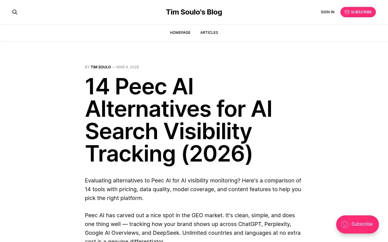 Overview of Peec AI alternatives and their feature sets