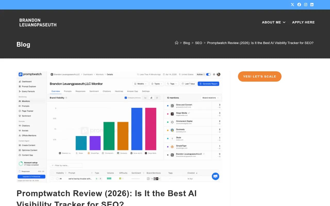 Promptwatch review showing AI visibility tracking features and dashboard