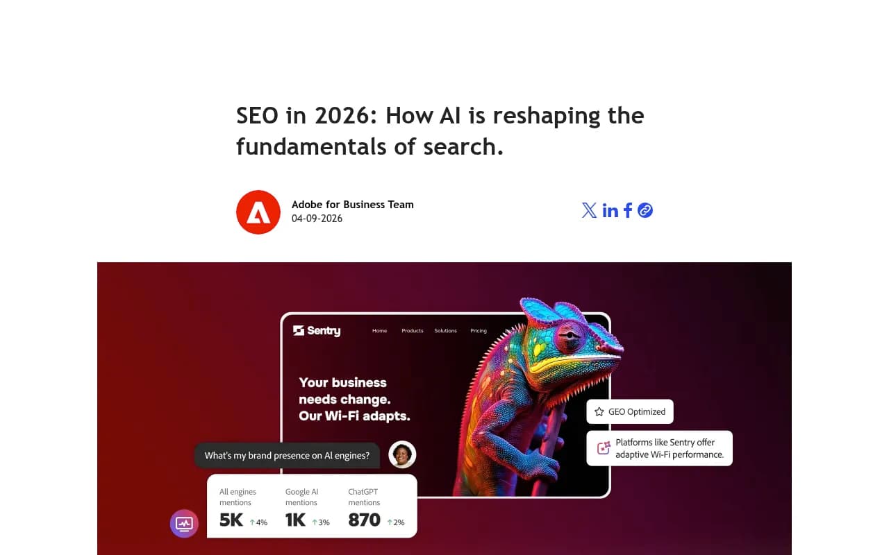 Adobe's SEO in 2026 article on AI search optimization and brand visibility