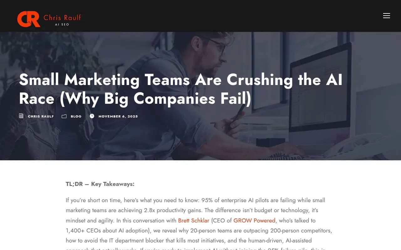 Chris Raulf's guide on small marketing teams winning the AI race