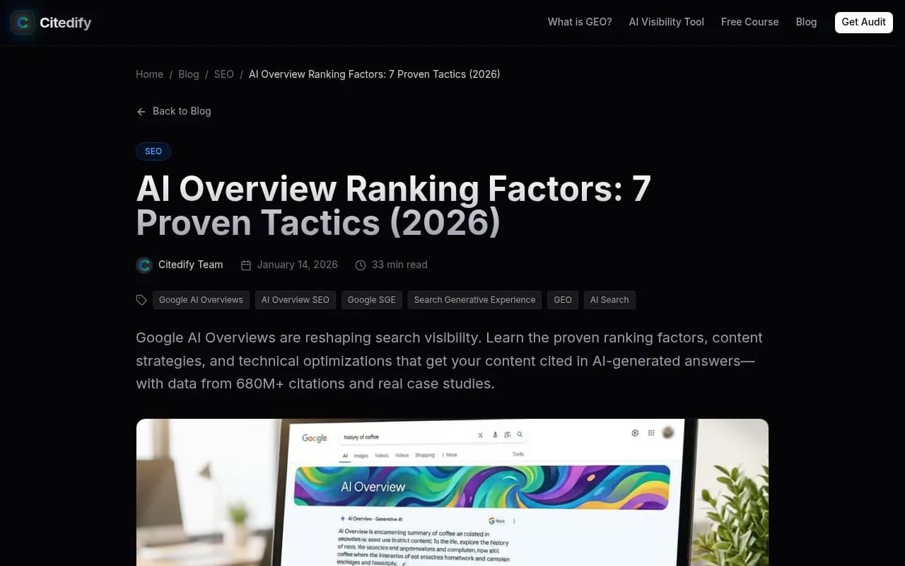 Research on Google AI Overview ranking factors and citation data from 2026