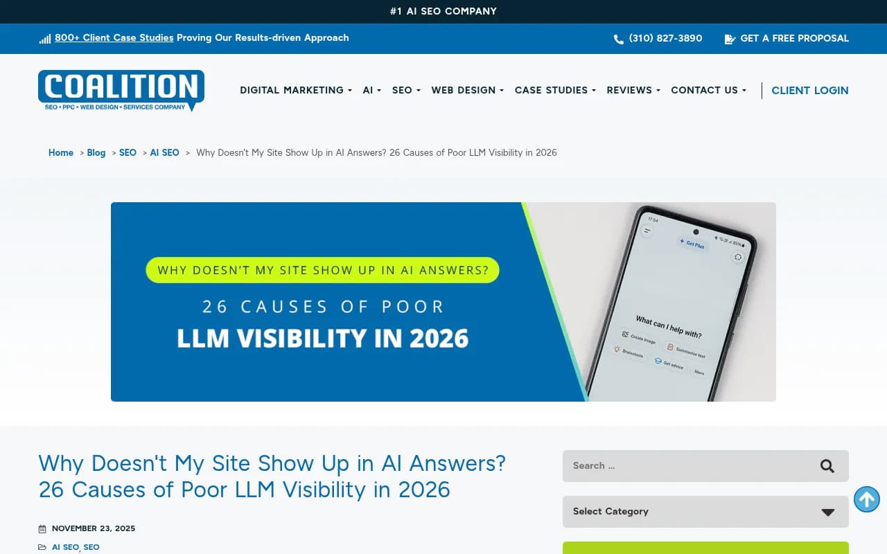 Coalition Technologies research on why websites don't appear in AI answers