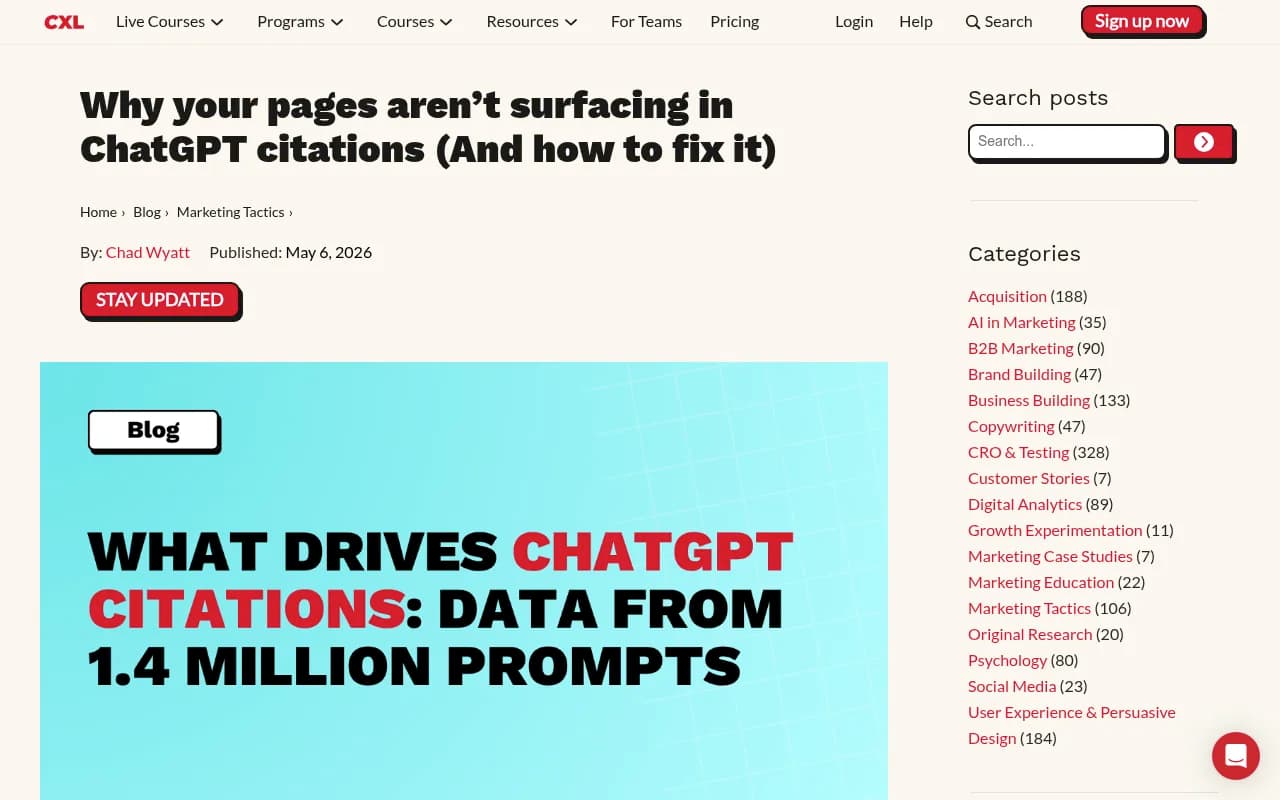 CXL's research on why pages aren't surfacing in ChatGPT citations