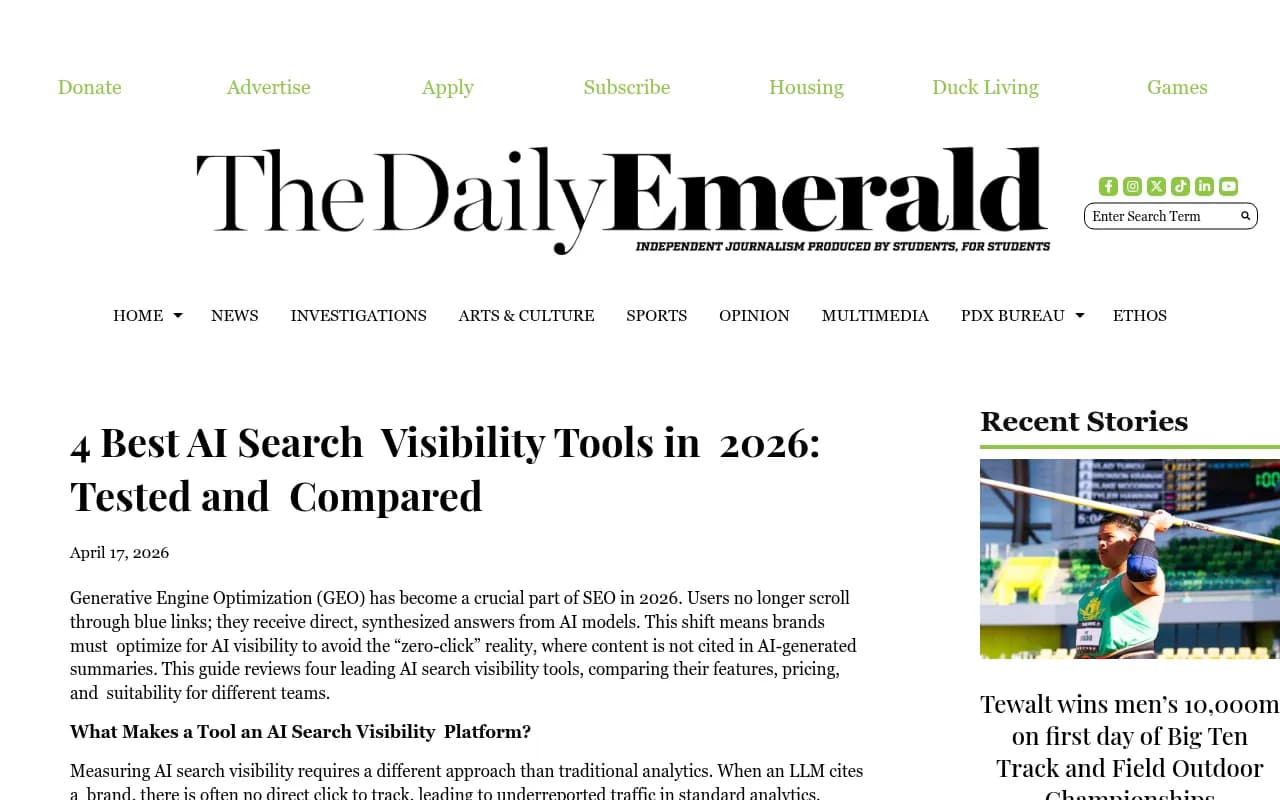 Comparison of AI search visibility tools tested in 2026