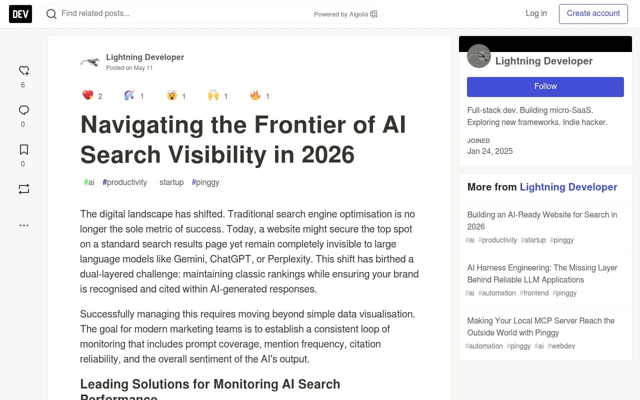 AI search visibility tools overview from DEV Community article