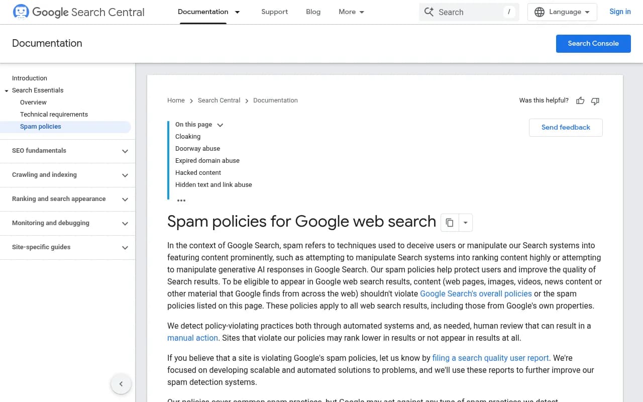 Google Search Central spam policies documentation