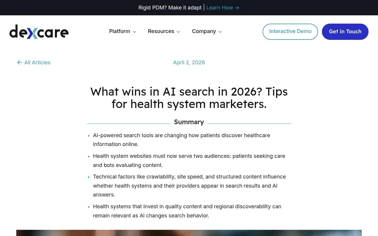 DexCare's breakdown of what health system marketers need to know about YMYL content and AI search visibility in 2026