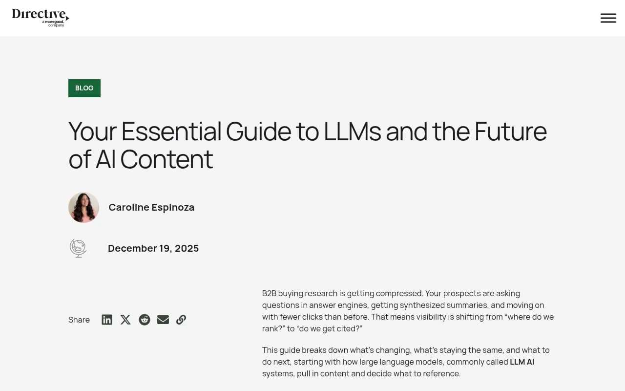 B2B GEO strategy guide from Directive Consulting showing LLM content optimization approach