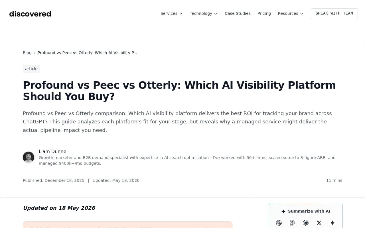 Independent comparison of Profound, Peec AI, and Otterly.AI platforms