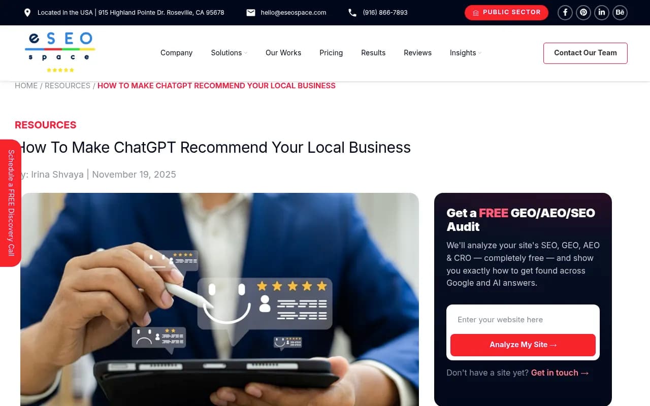 eSEOspace guide on getting ChatGPT to recommend a local business