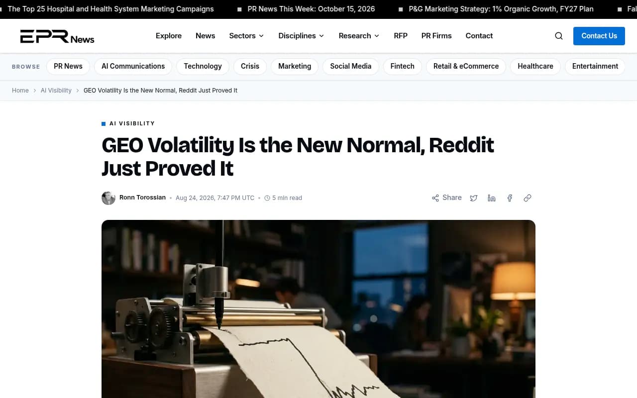 Everything-PR coverage of the Reddit citation drop and GEO volatility