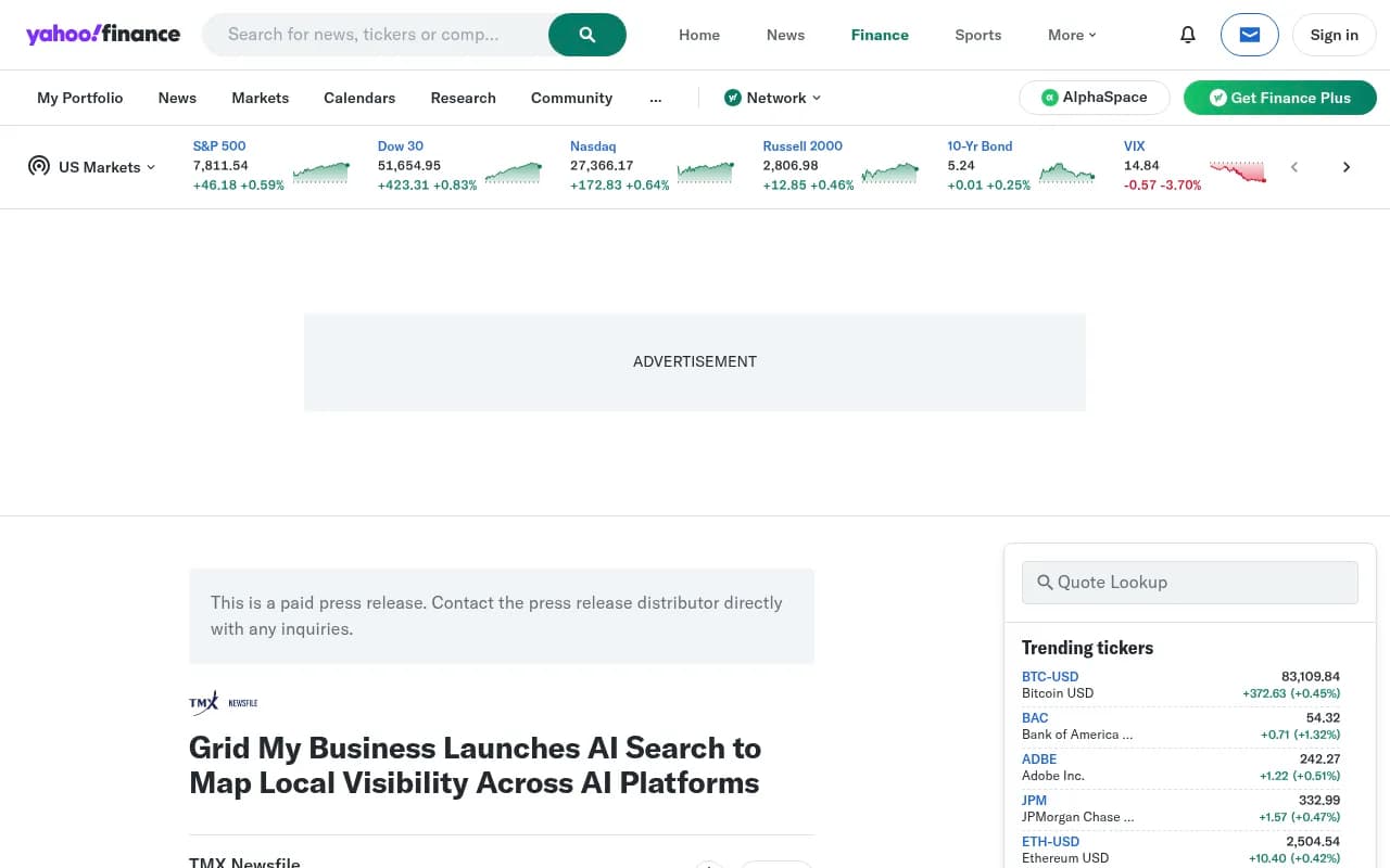 Grid My Business AI Search feature mapping local visibility across ChatGPT, Gemini, and AI Overviews