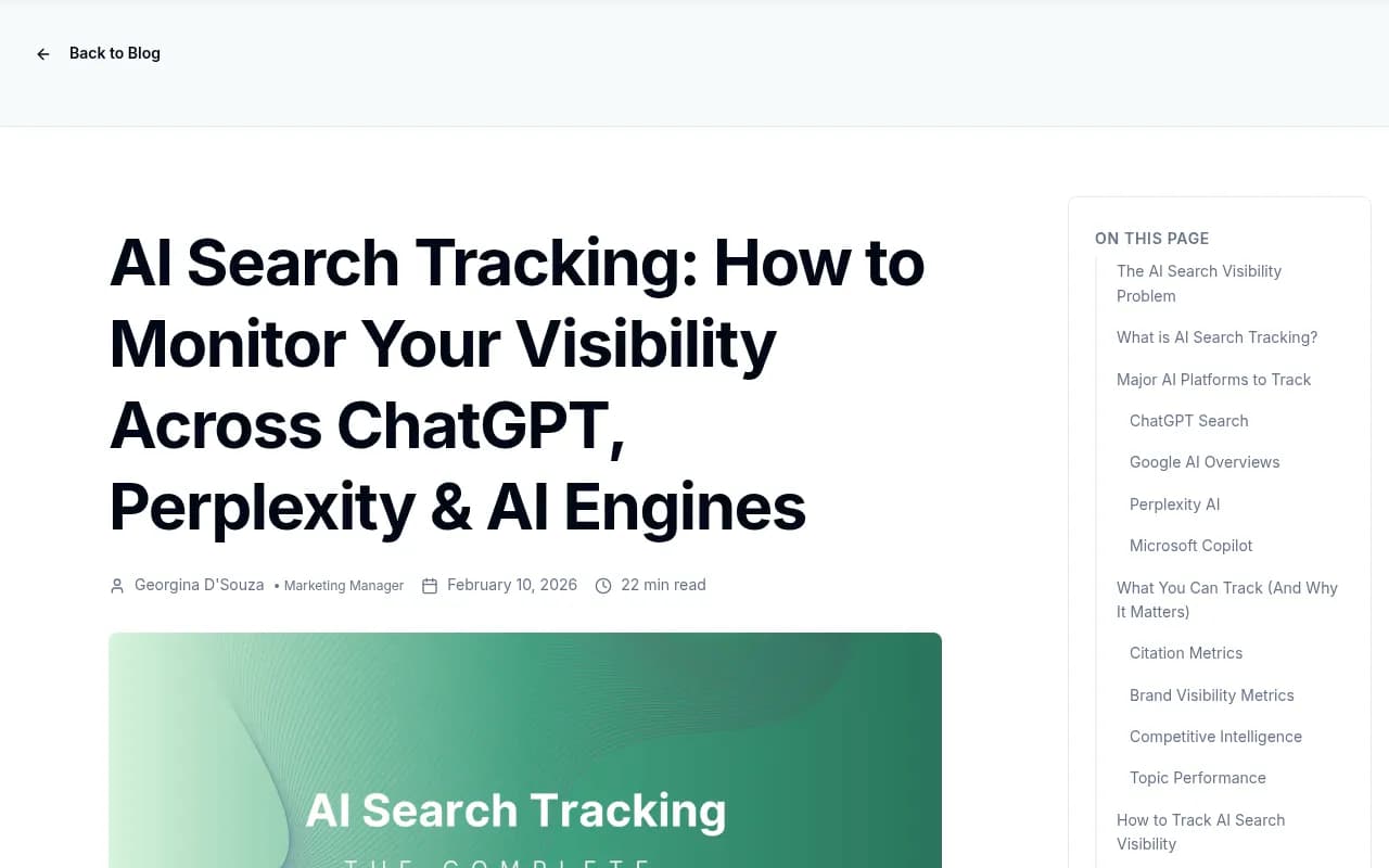 AI search tracking dashboard showing visibility metrics