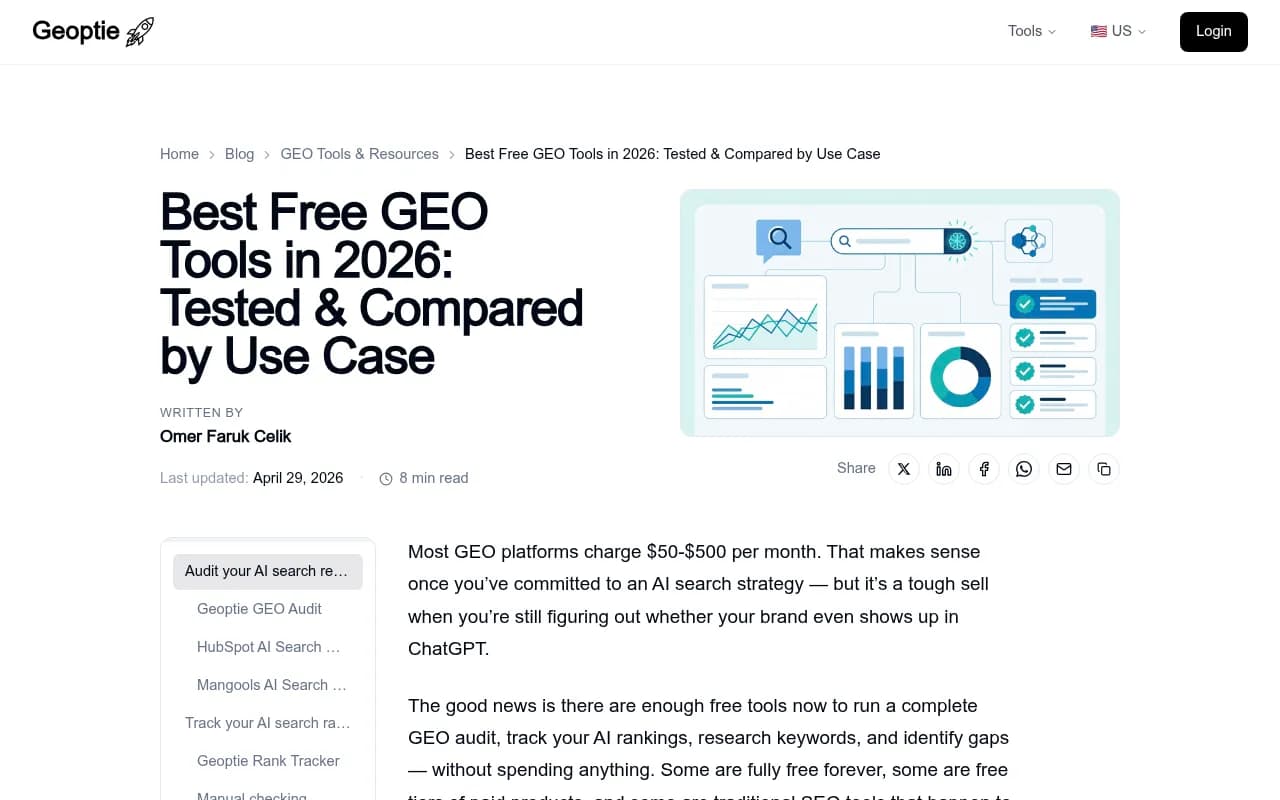 Overview of free GEO tools compared by use case