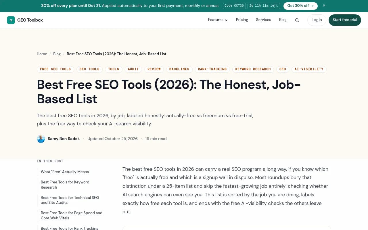 Free SEO tools roundup sorted by job, including rank tracking with Google Search Console