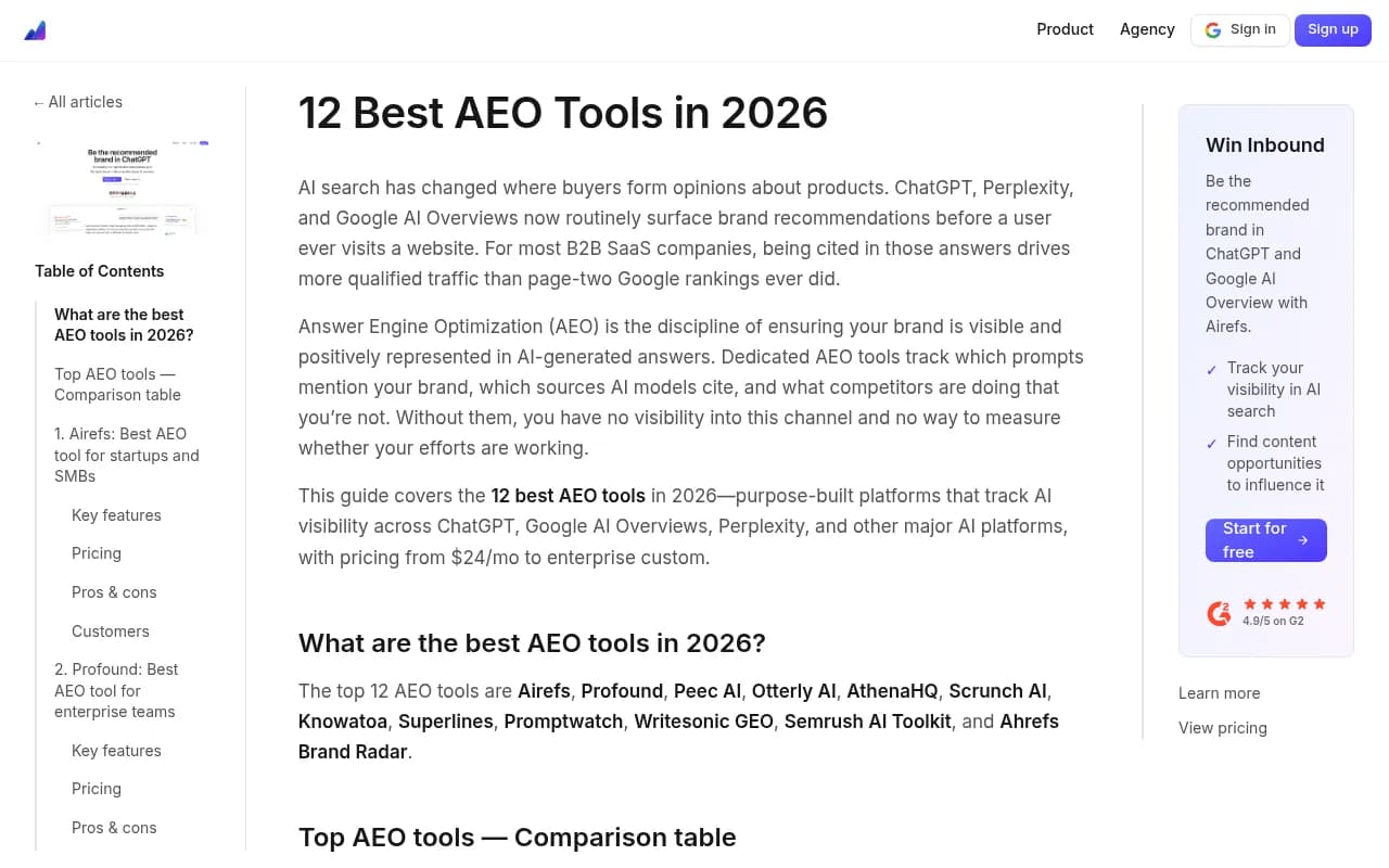 Comparison of AEO tools and their feature sets across price tiers