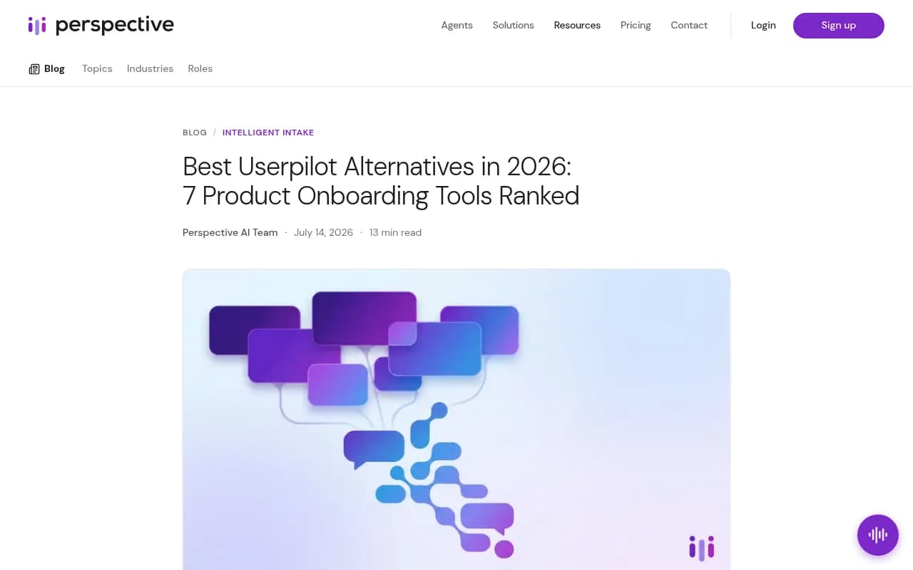 Perspective AI's ranking of Userpilot alternatives, which orders tools by how well they explain why users stall