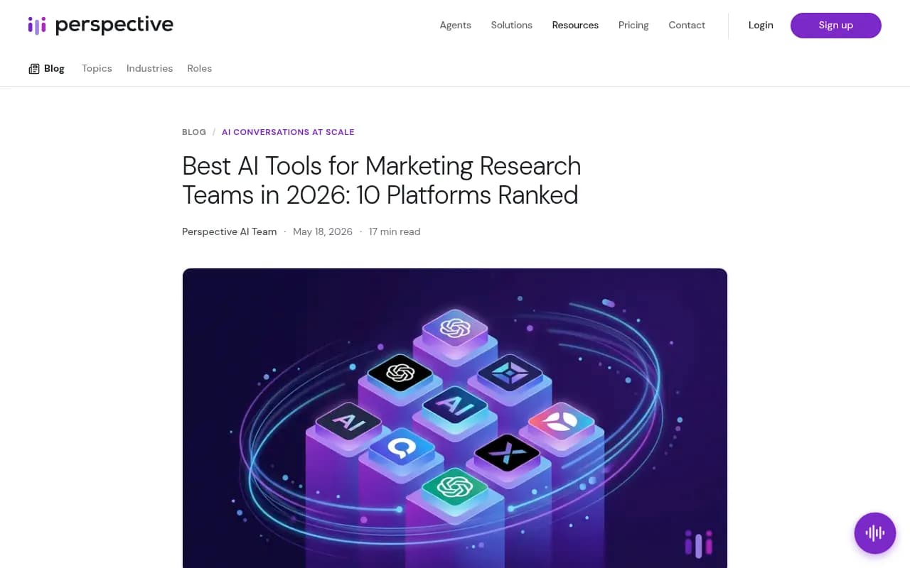Perspective AI's ranking of marketing research platforms, grouped by qualitative, brand tracking, audience, and concept testing lanes