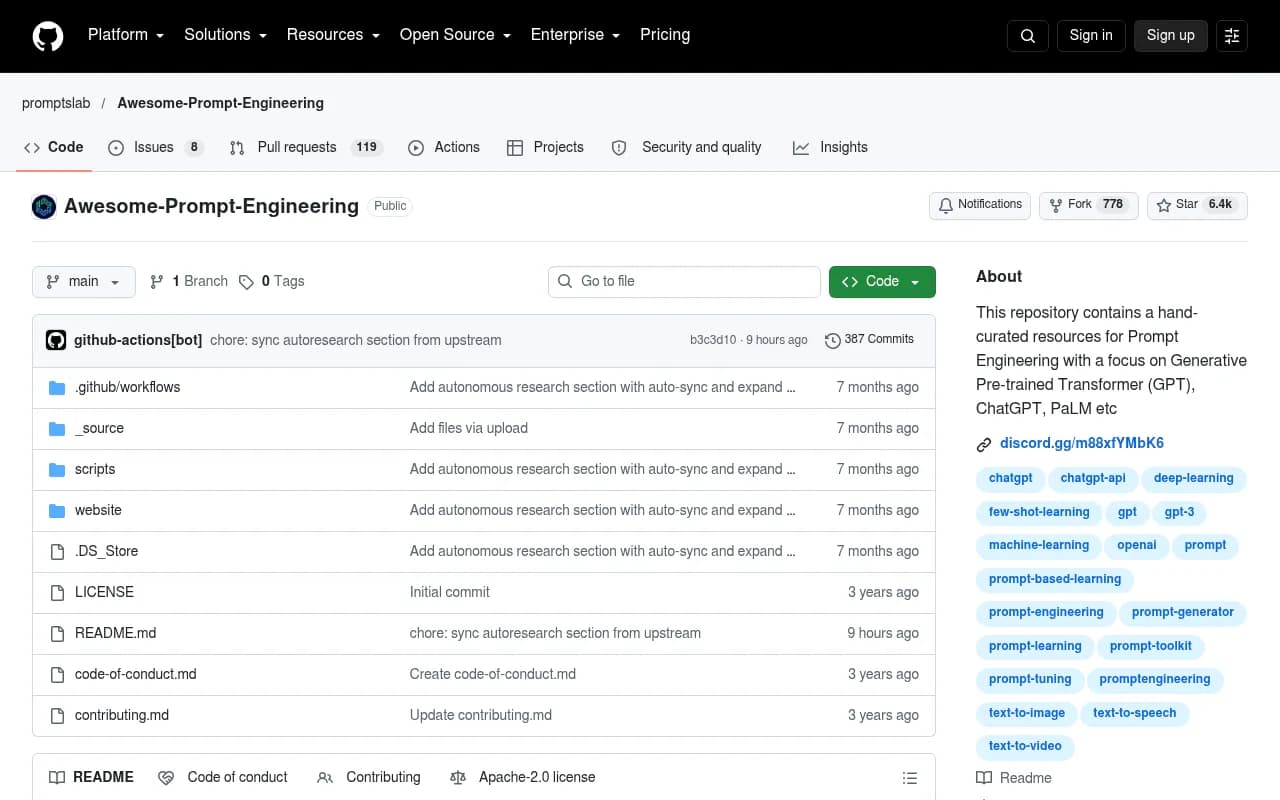 The Awesome-Prompt-Engineering repository on GitHub, an example of developer knowledge that lives in repos