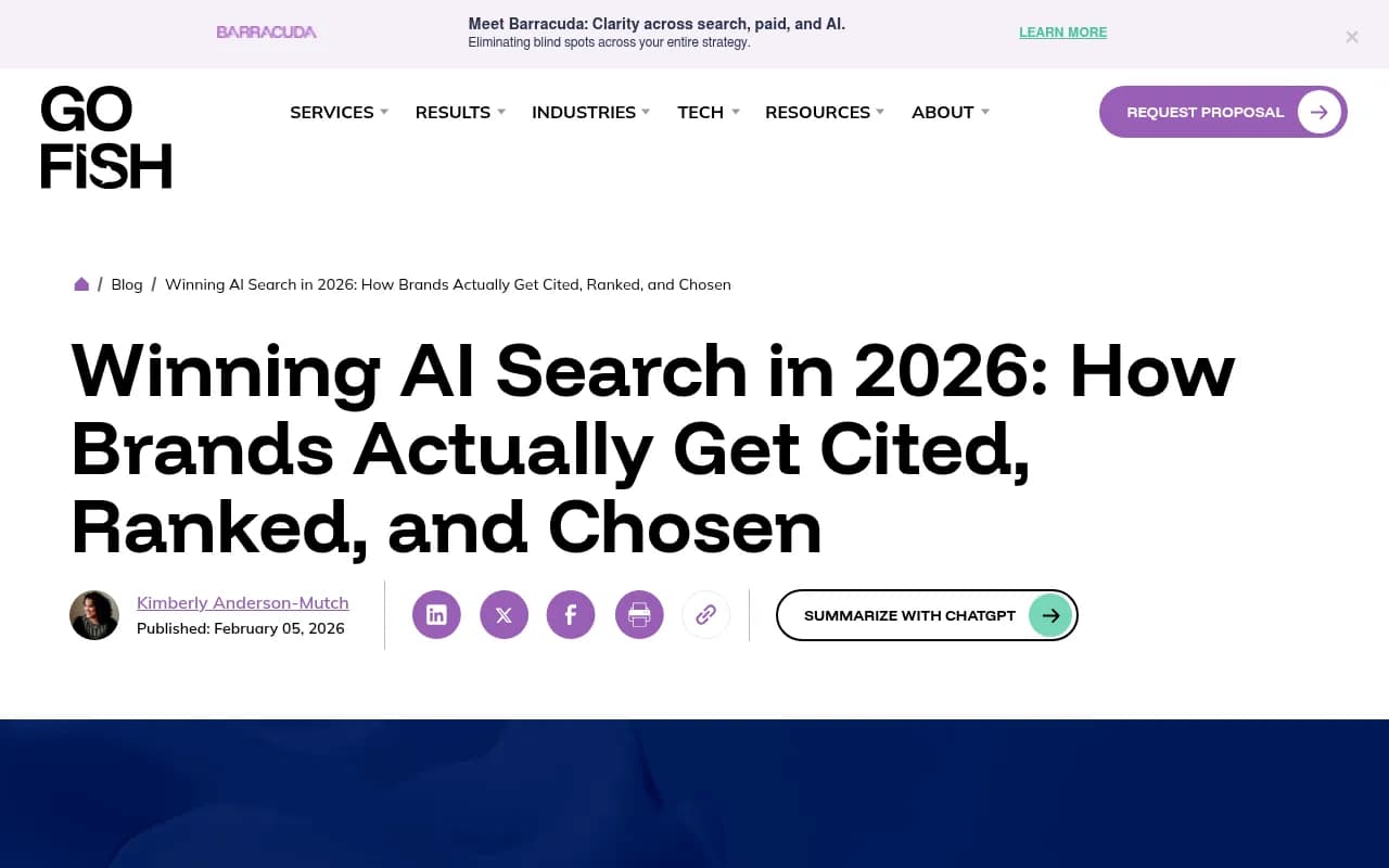 Winning AI Search in 2026 - Go Fish Digital overview of how brands get cited in AI search