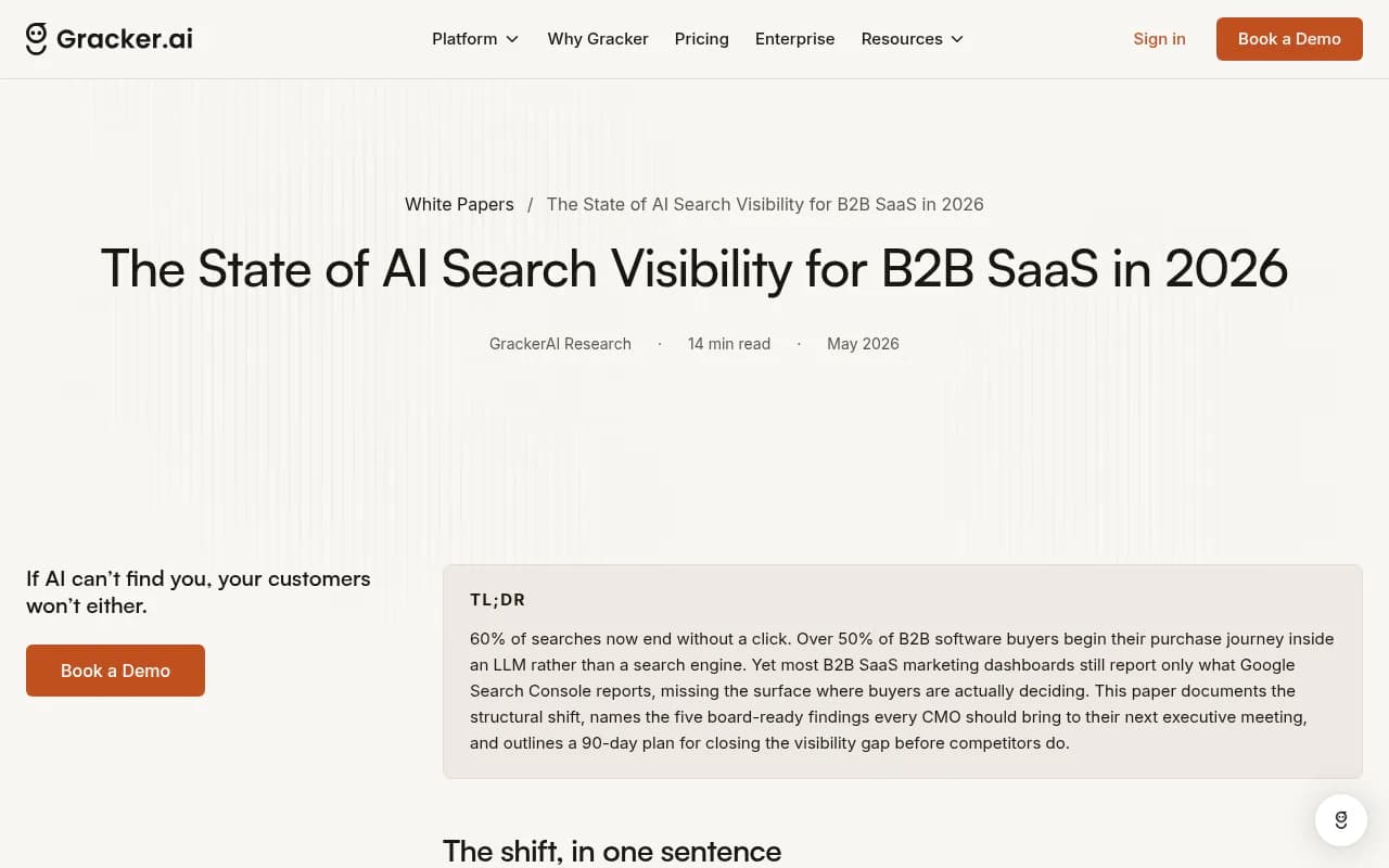 The State of AI Search Visibility for B2B SaaS in 2026 - research white paper from Gracker AI