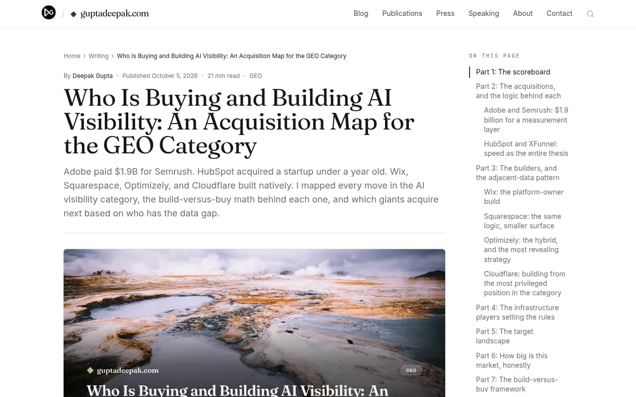 Deepak Gupta's 2026 research on who is buying and building AI visibility