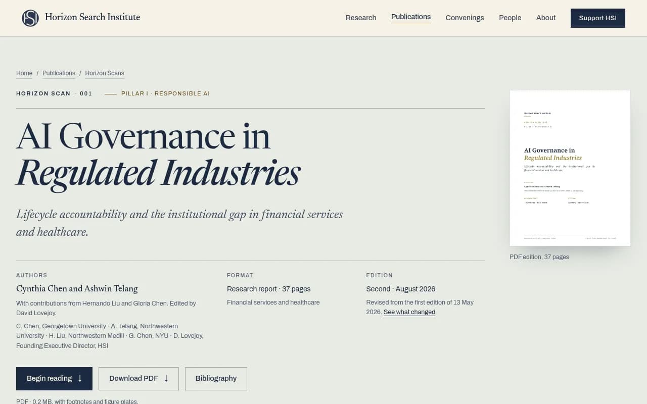 Horizon Scan 001 report page on AI governance in regulated industries