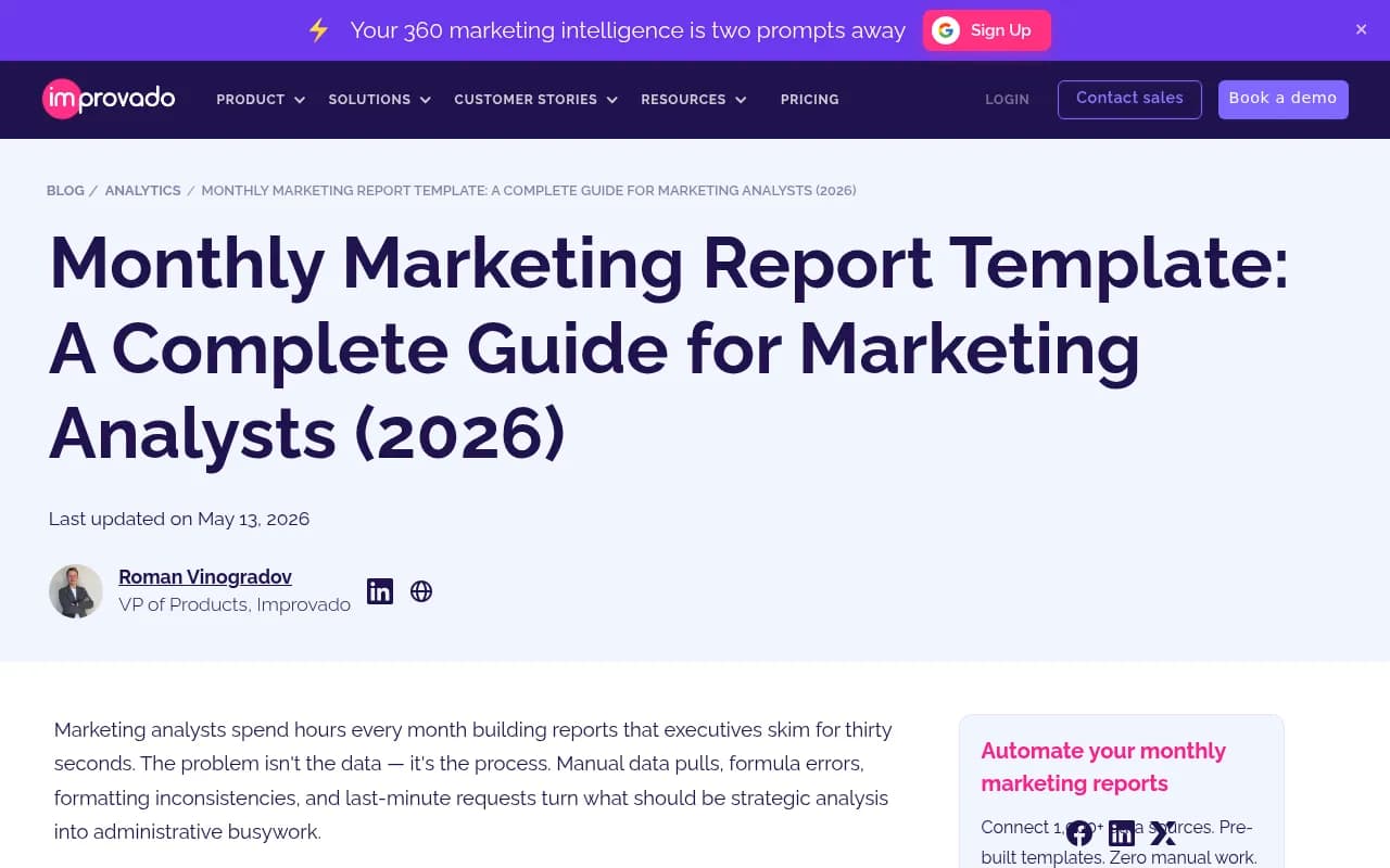 Monthly marketing report template guide showing structured reporting framework