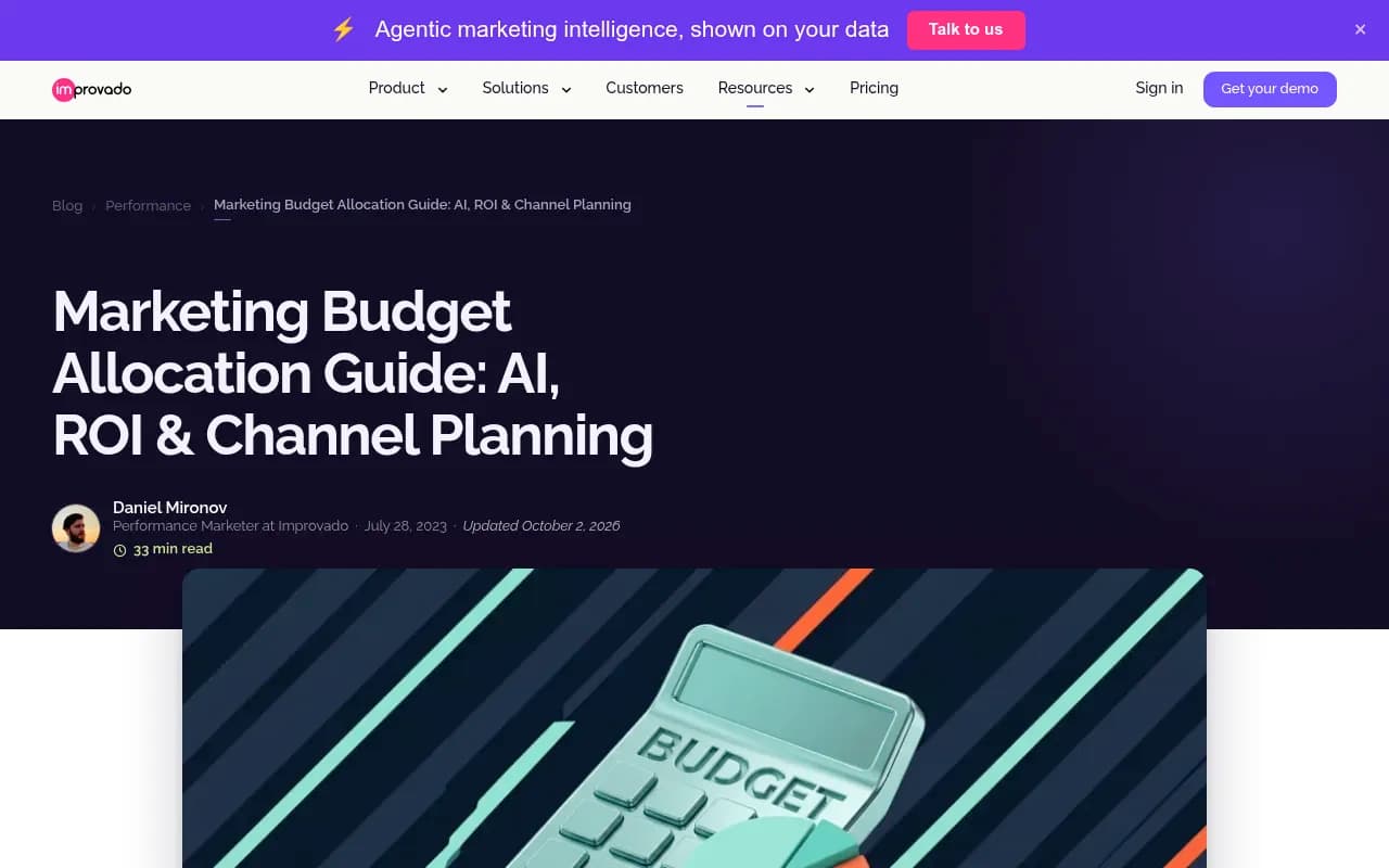 Improvado marketing budget allocation guide showing channel allocation benchmarks