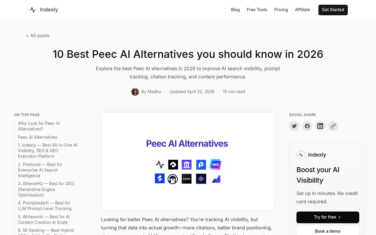 Peec.ai alternatives comparison showing the gap between monitoring-only and full-stack GEO platforms