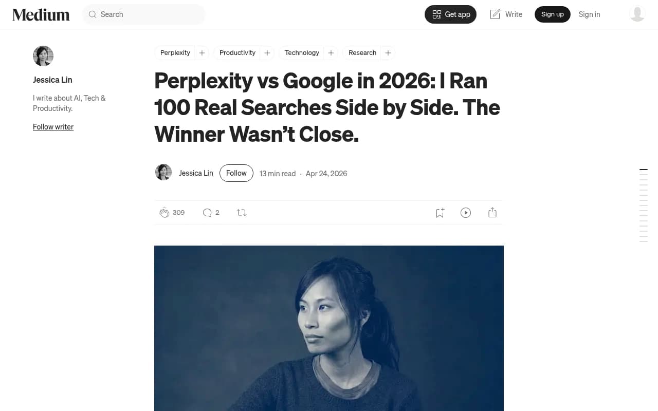 A Medium author's 100-query side-by-side test of Perplexity against Google