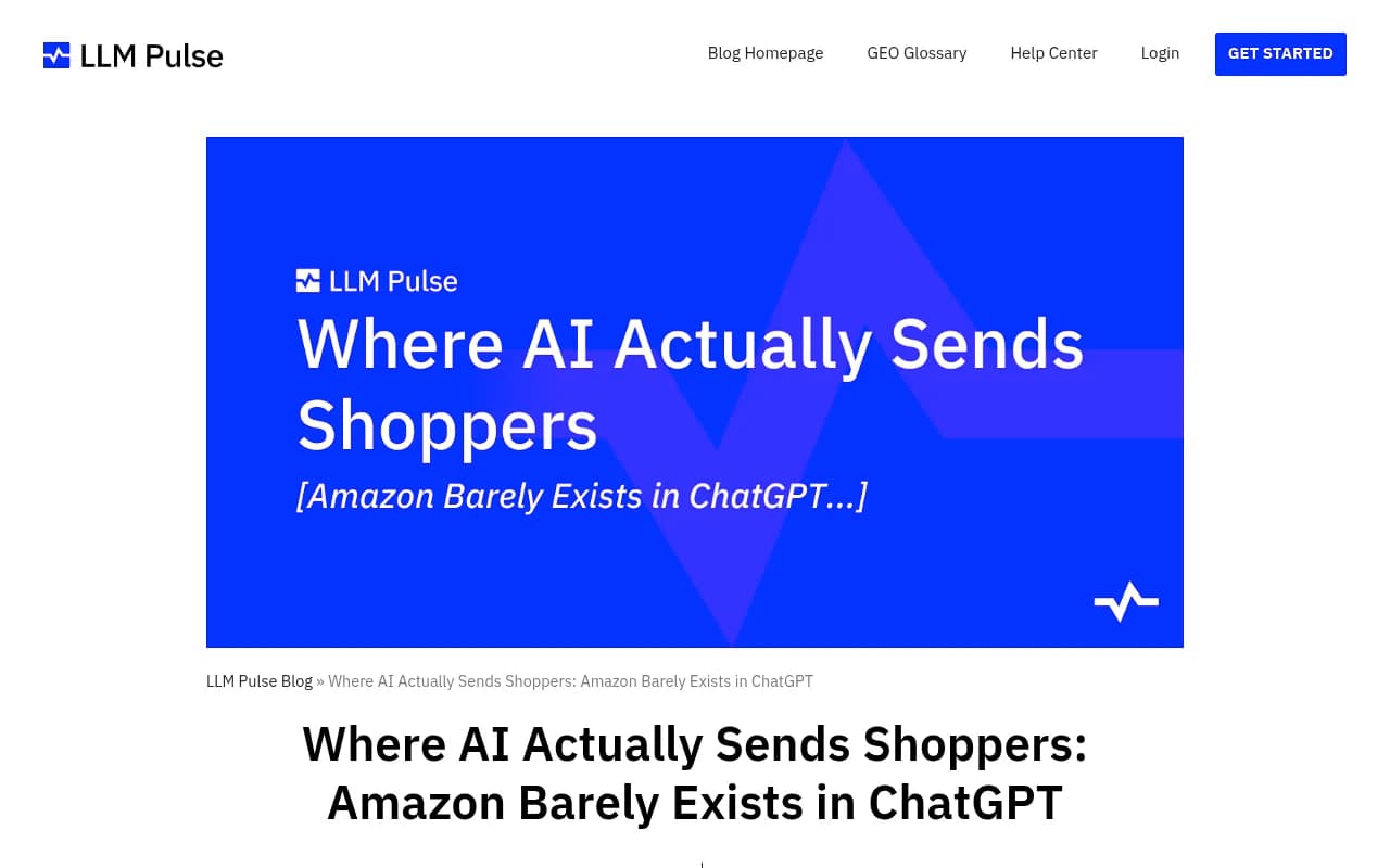 LLM Pulse's analysis of retailer citation share showing Amazon's visibility concentrated almost entirely in Google's AI surfaces