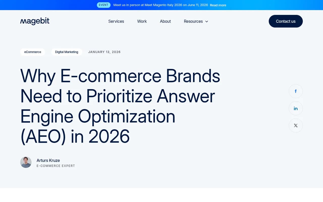Why e-commerce brands need to prioritize AEO in 2026 - Magebit analysis