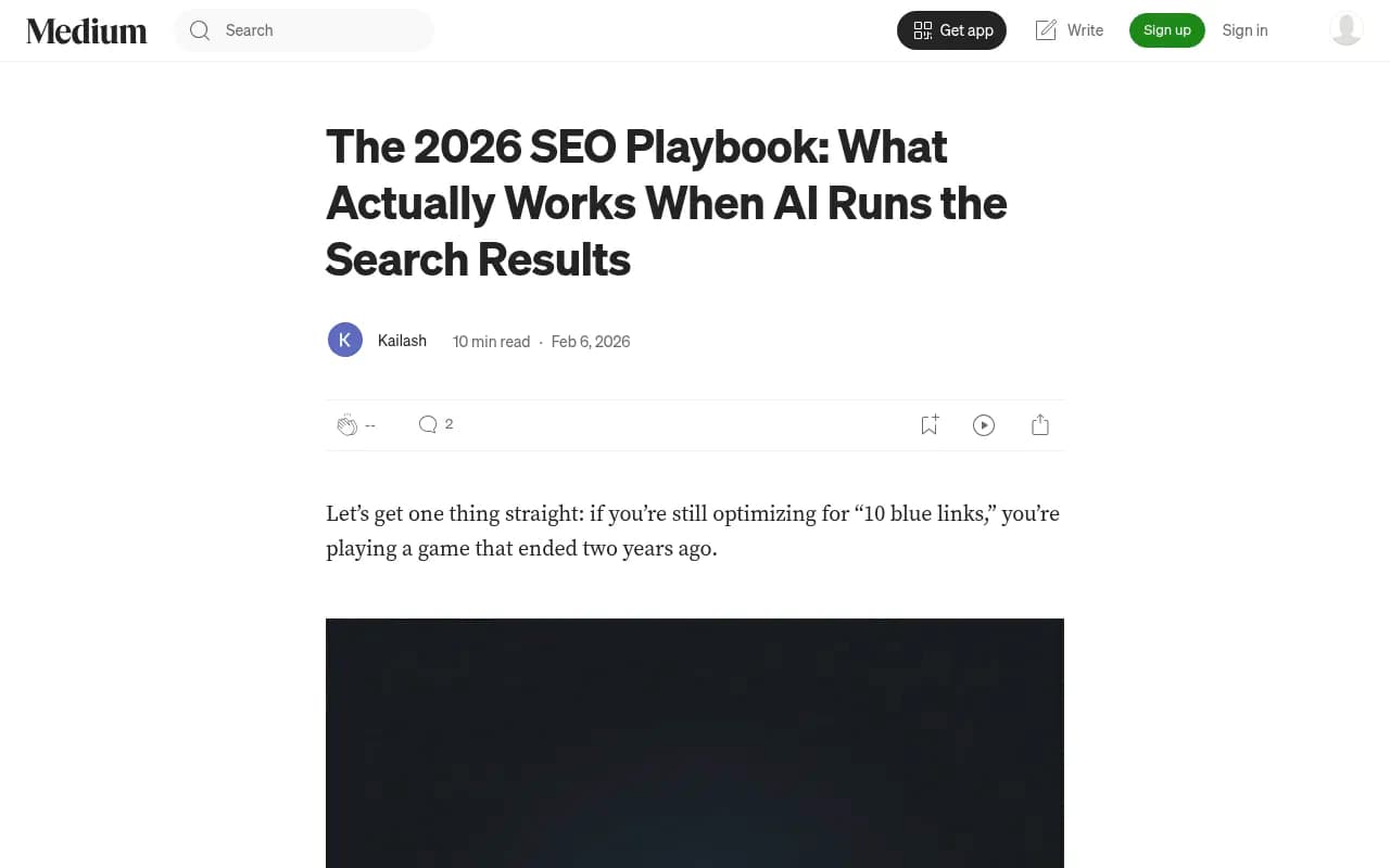 The 2026 SEO Playbook article on Medium discussing what works when AI runs search results