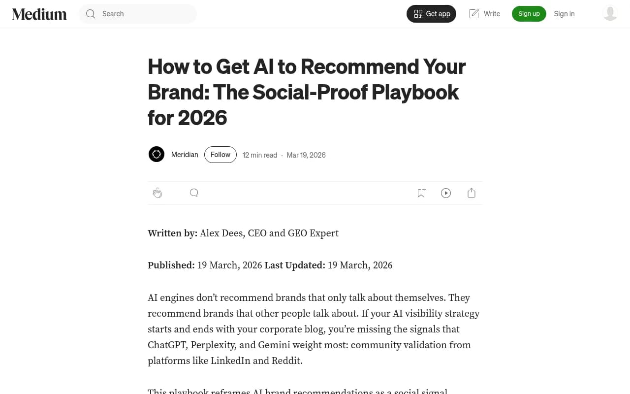 Meridian's analysis of social proof and AI citations for brand recommendation queries