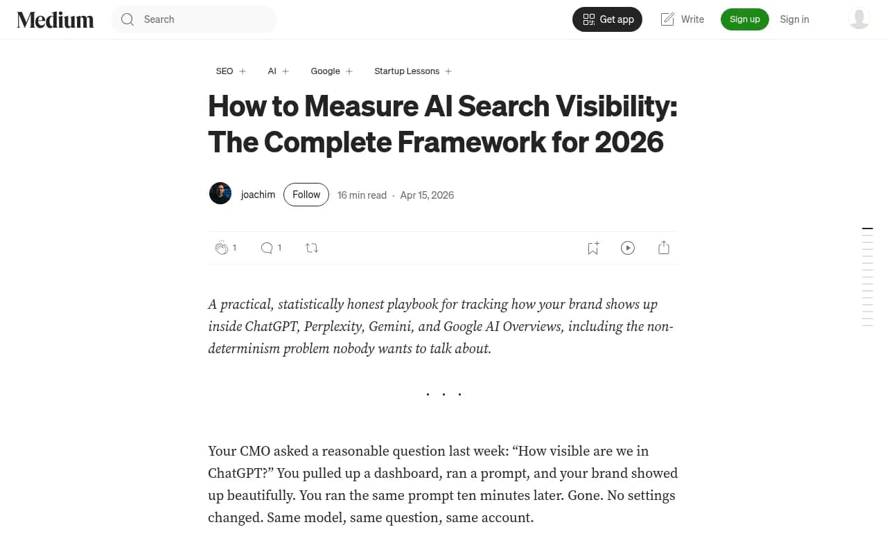 Medium article on measuring AI search visibility in 2026