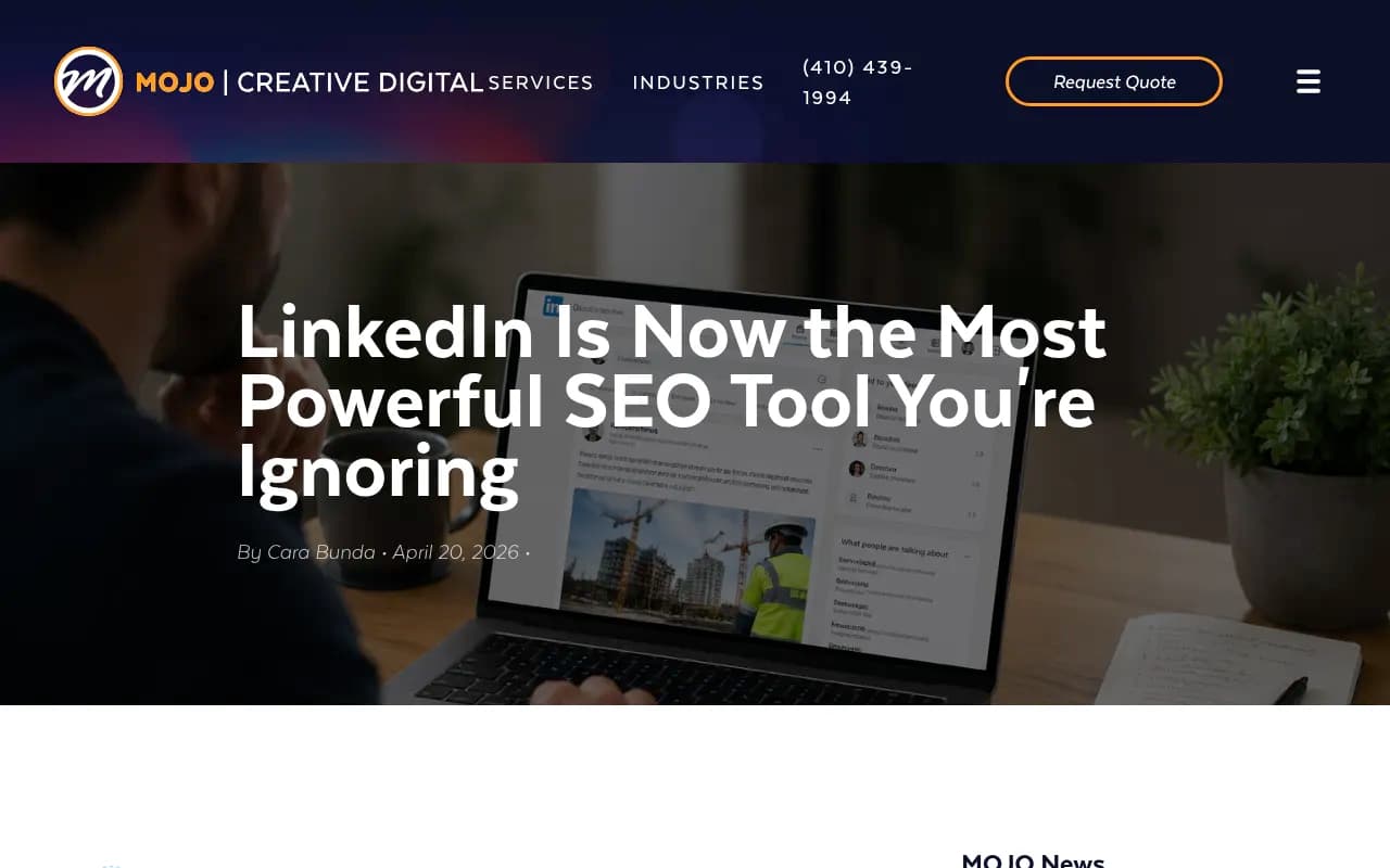 LinkedIn AI visibility research from Mojo Creative Digital showing LinkedIn's rise as a top AI citation source