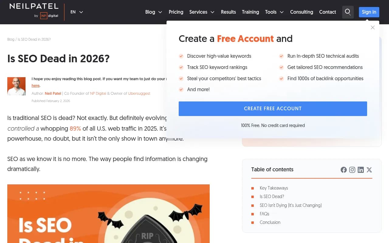 Neil Patel's data-driven analysis of SEO in 2026, covering AI Overviews, zero-click searches, and what still works