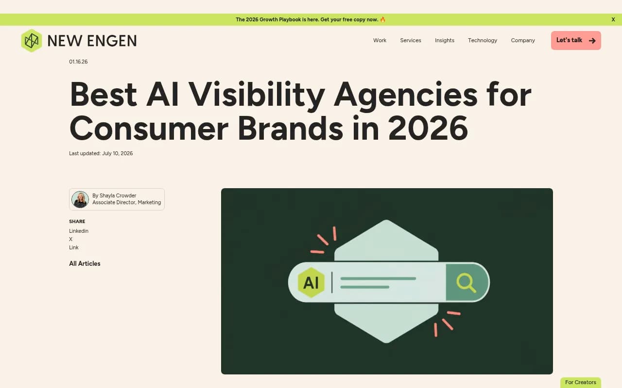 New Engen guide comparing AI visibility agencies for consumer brands